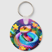 Cobra slang met levendige turquoise roze en geel sleutelhanger (Achterkant)