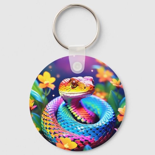 Cobra slang met levendige turquoise roze en geel sleutelhanger (Achterkant)