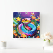 Cobra slang met levendige turquoise roze en geel vierkante klok (Huis)