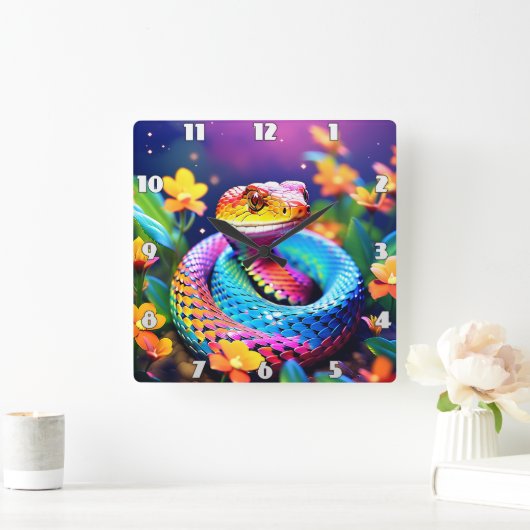 Cobra slang met levendige turquoise roze en geel vierkante klok (Huis)