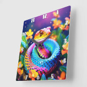 Cobra slang met levendige turquoise roze en geel vierkante klok (Hoek)