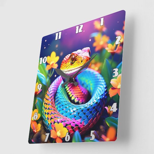 Cobra slang met levendige turquoise roze en geel vierkante klok (Hoek)