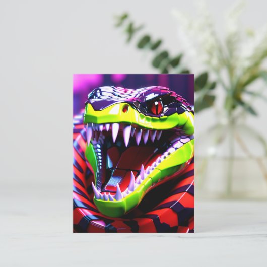 Cobra slang met lime groene lippen en roze oog bro briefkaart (Staand voorkant)