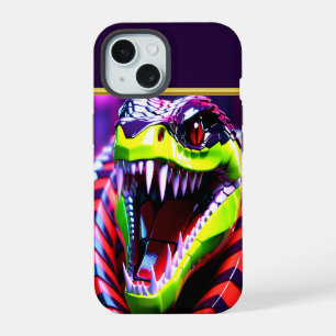 Cobra slang met lime groene lippen en roze oog bro iPhone 15 case