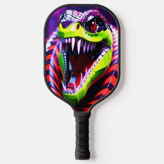 Cobra slang met lime groene lippen en roze oog bro pickleball paddle (Voorkant)