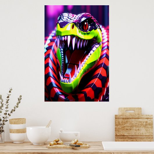 Cobra slang met lime groene lippen en roze oog bro poster (Keuken)