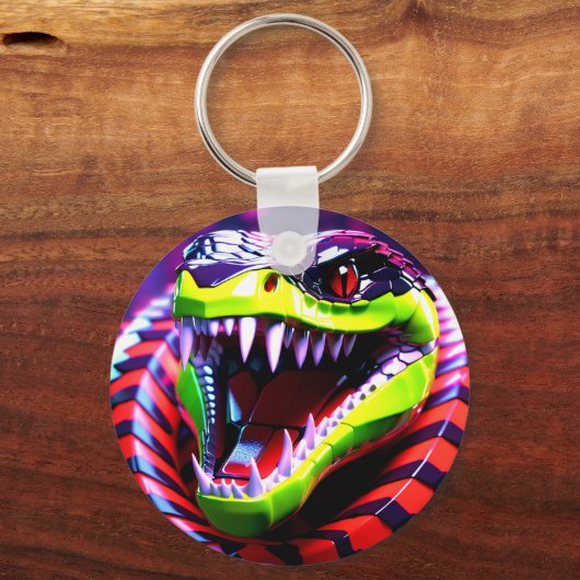 Cobra slang met lime groene lippen en roze oog bro sleutelhanger (Achterkant)