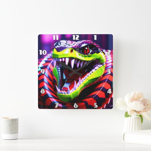 Cobra slang met lime groene lippen en roze oog bro vierkante klok (Huis)
