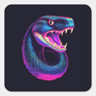 Cobra Snake Vaporwave Stijl Papier Vierkante Sticker