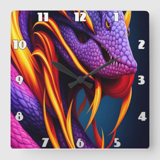 Cobraslang met levendige oranje en paarse schubben vierkante klok (Voorkant)