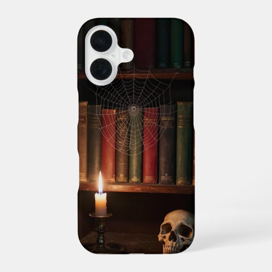 Cobweb Bookshelf Gothic Library Case iPhone 16 Hoesje (Achterkant)