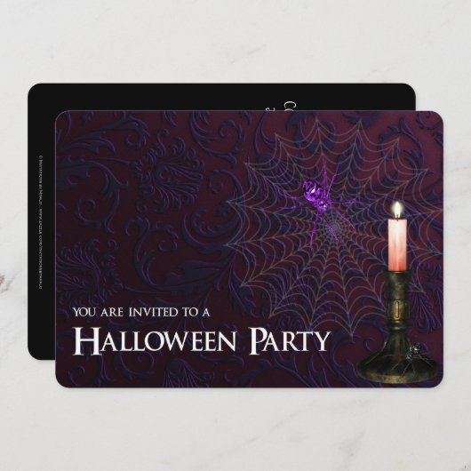 Cobweb, Spin & Candle Halloween Party Invite Kaart (Voorkant / Achterkant)