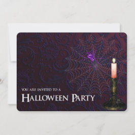 Cobweb, Spin & Candle Halloween Party Invite Kaart