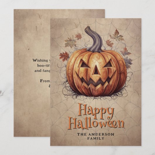 Cobweb Spooky Pumpkin Happy Halloween Kaart (Voorkant / Achterkant)