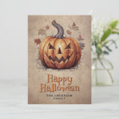 Cobweb Spooky Pumpkin Happy Halloween Kaart (Staand voorkant)
