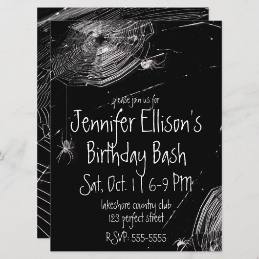 Cobwebs and White Spiders Birthday Kaart (Voorkant / Achterkant)