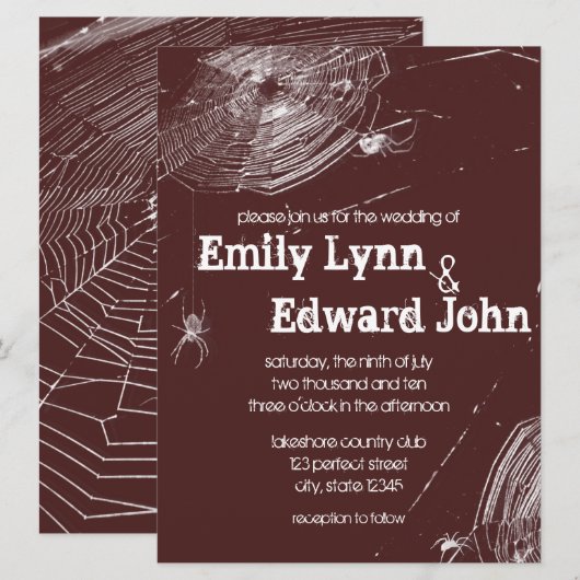 Cobwebs and White Spiders Wedding Invitation Kaart (Voorkant / Achterkant)