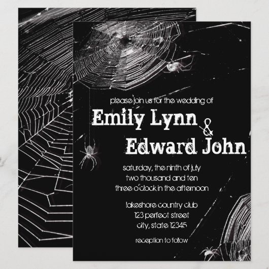 Cobwebs and White Spiders Wedding Invitation Kaart (Voorkant / Achterkant)