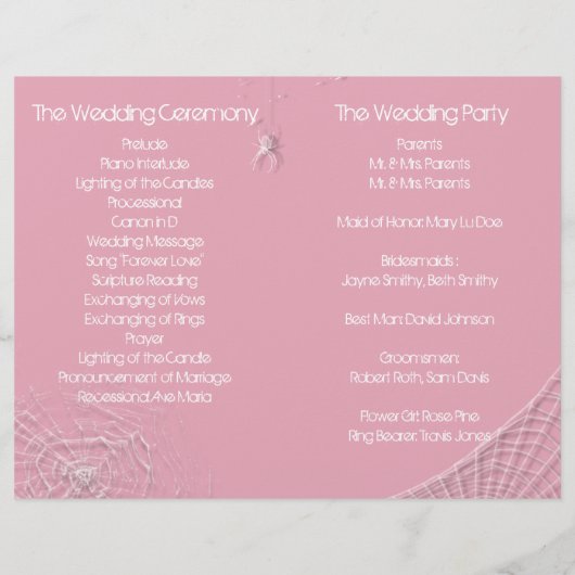 Cobwebs en White Spiders Folded Wedding Programme (Achterkant)