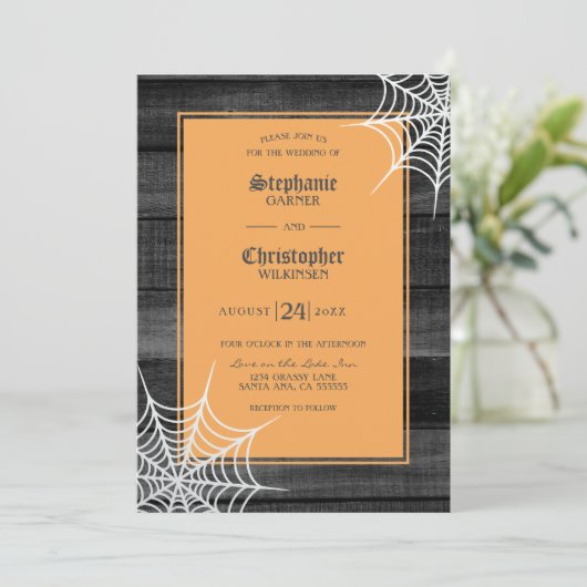 Cobwebs Gotische Halloween Bruiloft Kaart (Staand voorkant)