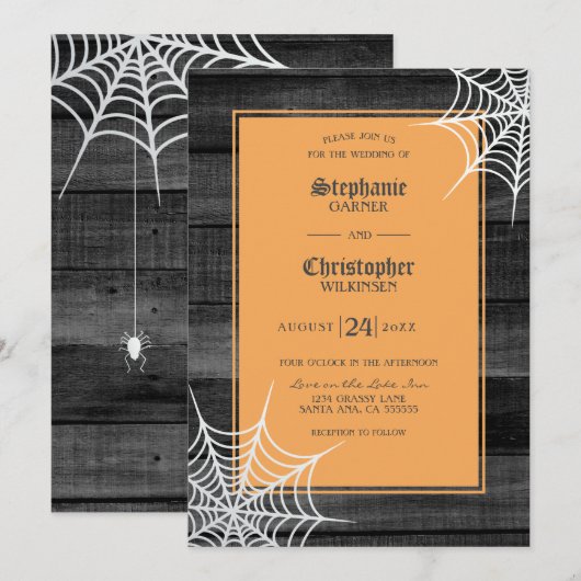 Cobwebs Gotische Halloween Bruiloft Kaart (Voorkant / Achterkant)