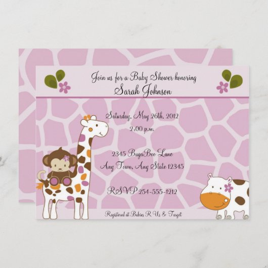 Cocalo Jacana Animals Baby Shower Invitations Kaart (Voorkant / Achterkant)