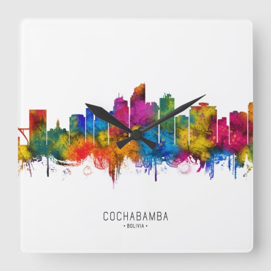 Cochabamba Bolivia Silhouet Vierkante Klok (Voorkant)