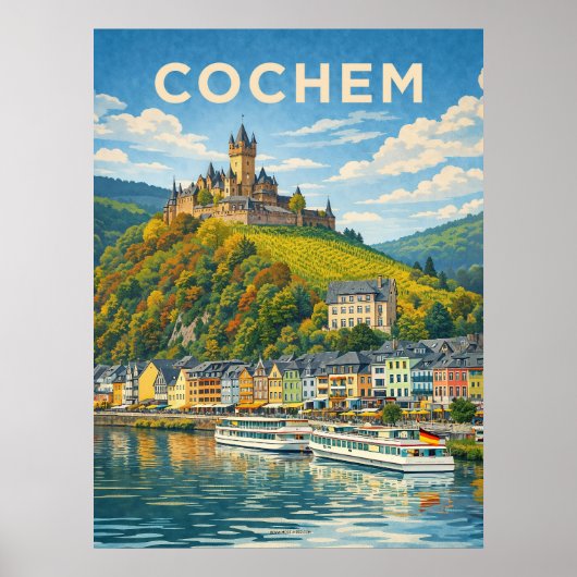 Cochem Duitsland Oude Reizen Poster (Voorkant)