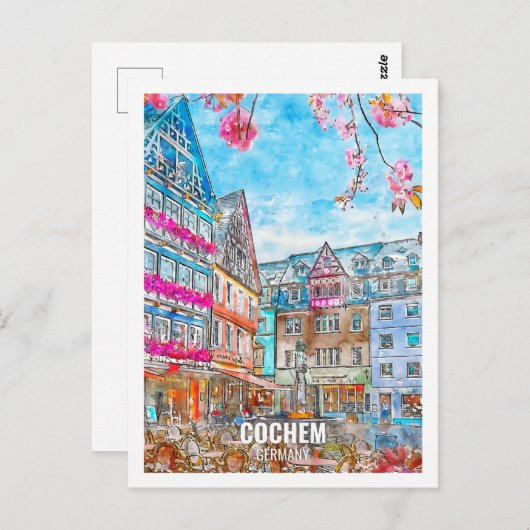 Cochem Duitsland Travel Place Waterverf Briefkaart (Voorkant / Achterkant)