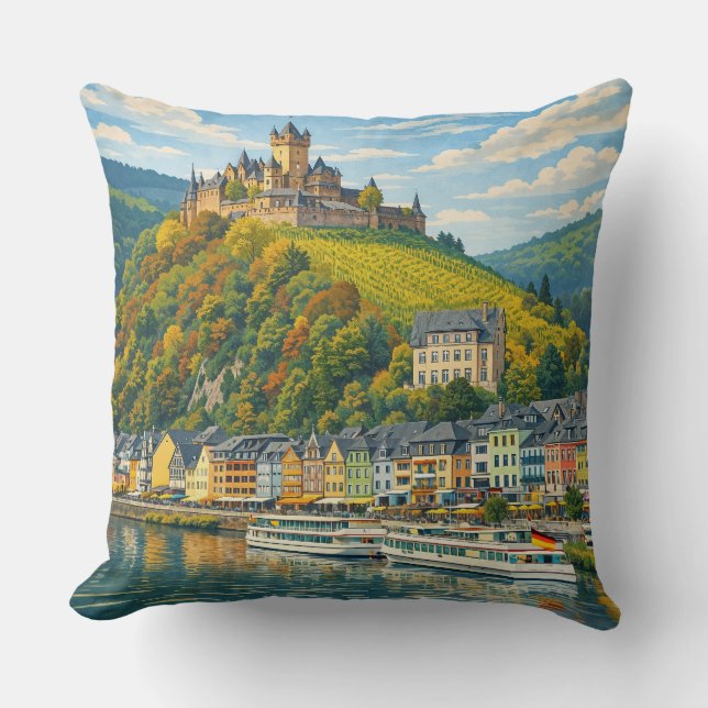 Cochem Germany Vintage Travel Art Kussen (Voorkant)