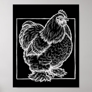 Cochin Kip Portret - Vintage Fluffy Boerderij Voge Poster
