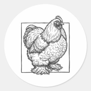 Cochin Kip Portret - Vintage Fluffy Boerderij Voge Ronde Sticker