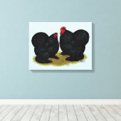 Cochins Black Bantam Pair Canvas Afdruk (Insitu (Houten vloer))