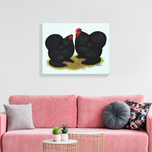 Cochins Black Bantam Pair Canvas Afdruk (Insitu (Woonkamer))