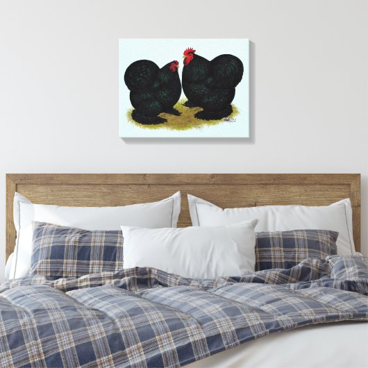 Cochins Black Bantam Pair Canvas Afdruk (Insitu (Slaapkamer))