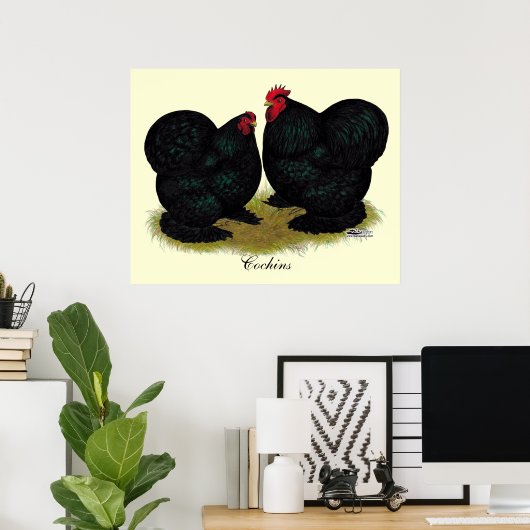 Cochins Black Bantam Pair Poster (Thuiskantoor)