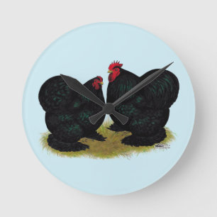 Cochins Black Bantam Pair Ronde Klok