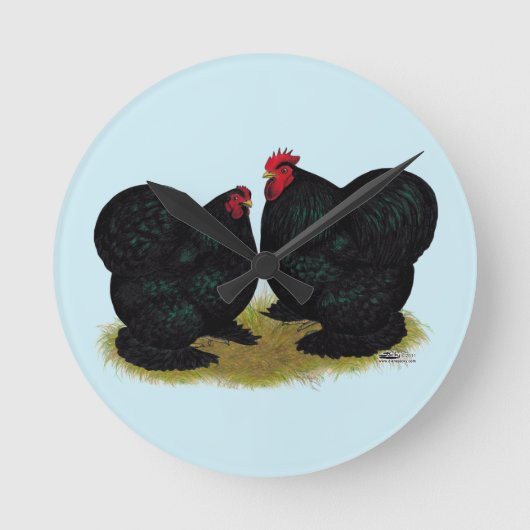 Cochins Black Bantam Pair Ronde Klok (Voorkant)