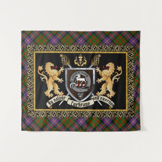 Cochrane Clan Badge & Motto w/Lions Wandkleed (Voorkant (horizontaal))