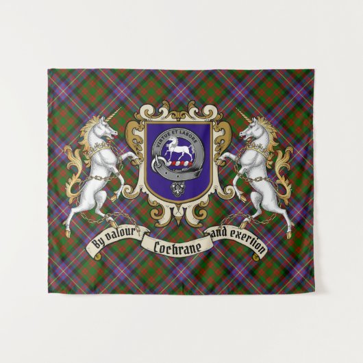 Cochrane Clan Badge & Unicorns w/Tartan Wandkleed (Voorkant (horizontaal))