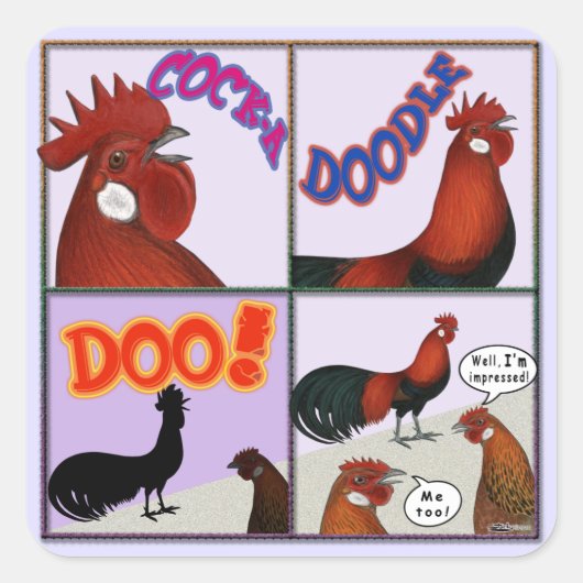 Cock-A-Doodle-Doo! Vierkante Sticker (Voorkant)