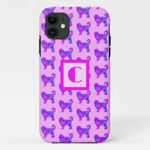 Cockapo Leuke Hond Roze Blauw Silhouet Monogram Case-Mate iPhone Case