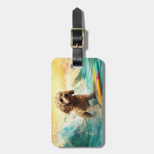 Cockapoo Beach Surfen Schilderij Bagagelabel (Voorkant verticaal)