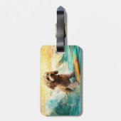 Cockapoo Beach Surfen Schilderij Bagagelabel (Achterkant verticaal)