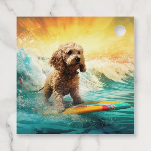 Cockapoo Beach Surfen Schilderij Bedankjes Labels (Achterkant)