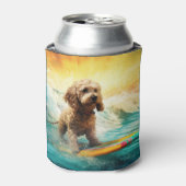 Cockapoo Beach Surfen Schilderij Blikjeskoeler (Blikje Voorkant)