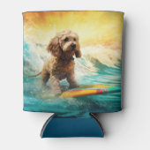 Cockapoo Beach Surfen Schilderij Blikjeskoeler (Voorkant)
