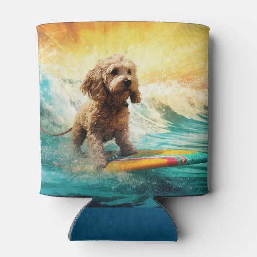 Cockapoo Beach Surfen Schilderij Blikjeskoeler (Achterkant)