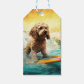 Cockapoo Beach Surfen Schilderij Cadeaulabel (Voorkant)
