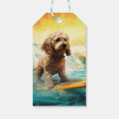 Cockapoo Beach Surfen Schilderij Cadeaulabel (Achterkant)